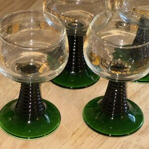 Lot Of 4 Vintage SCHMITT SOHNE W. GERMAN Green Ribbed Stem WINE‎ Glasses